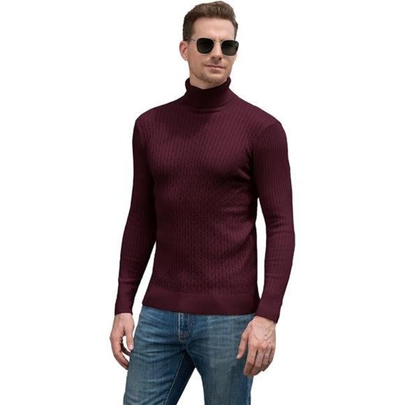 Men's Casual Slim Fit Turtleneck Pullover Sweaters Tops with Twist - Picture 1 of 5